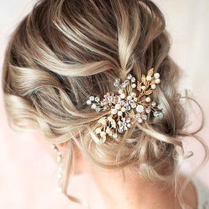 Wedding Hair Accessory Boho Bridal Hair Comb crystal pearl with leaves and flowers 'Zara' image 7