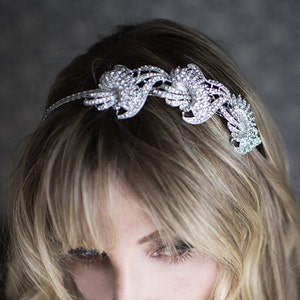 Wedding headpiece in rose gold or silver, vintage style 1920s Crystal Art Deco Gatsby Flapper Bridal Headband, Princess Classic 'PENELOPE' image 6