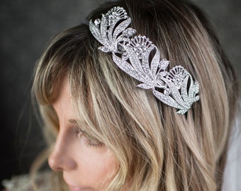 Vintage style wedding hairpiece, Classic Bridal Hair Accessory in silver with crystals. Art deco motif - 'Anya'
