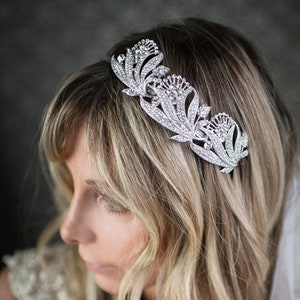 Vintage style wedding hairpiece, Classic Bridal Hair Accessory in silver with crystals. Art deco motif - 'Anya'