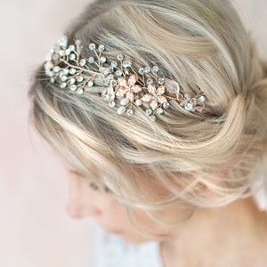 Wedding Bridal Headpiece with pearls flowers and crystals Boho Bridal headpiece Silver, Gold Rose Gold by LottieDaDesigns VIOLETTA' image 3