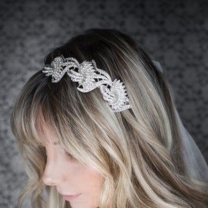 Wedding headpiece in rose gold or silver, vintage style 1920s Crystal Art Deco Gatsby Flapper Bridal Headband, Princess Classic 'PENELOPE' image 2