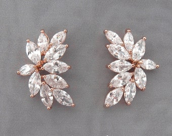 Vintage 1920's Style Rose Gold Crystal Wedding Earrings in Rose Gold, Silver or Gold, - 'KASIA SMALL'