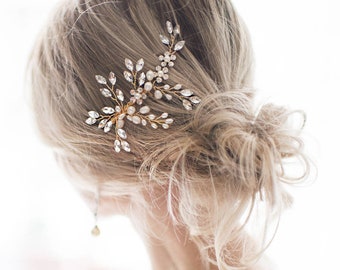 Boho Wedding Hair Accessory Comb with Pearsl and Marquise Crystals in Gold or Silver, Vintage Style Bridal Comb "Sadie"