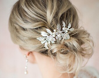 Wedding Hair Accessory, Rose Gold, Gold or Silver, Pearl Leaf Flower Bridal Hair Comb, Boho Headpiece - 'MELODY'