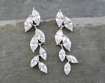 Leaf design wedding bridal dangle bridal earrings with marquise crystals, bridesmaids earrings by LottieDadesigns "Avita"