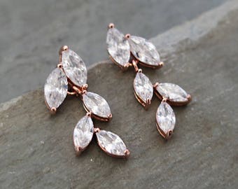 Rose Gold Vintage Style Bridal Earrings, Leaf Earrings, Rose Gold, Gold or Silver Wedding Earrings, Marquise Chandelier Earrings - 'AVITA'