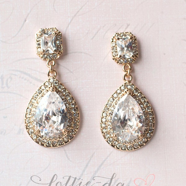 Vintage Style Wedding Tear drop shape Wedding earrings, Gold or Silver Crystal Drop Earrings, Pear Shape Wedding Earrings - 'GENA'