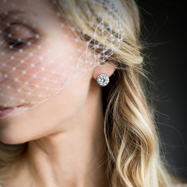 Round Crystal Wedding Earrings, Vintage Style  Bridal Stud Button Earrings, Wedding Studs, 1920s Button Earrings - 'KIERA'