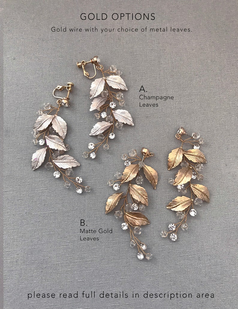 Wedding Boho Vine Earrings, Bridal Flower Leaf Vine Earrings, Bridesmaids gift, Vintage Style Leaf Pixie Woodland Earrings NAIDA image 3