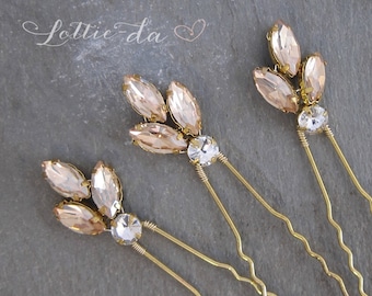 Vintage Style Opal Gold Hair Pin Set, Marquise Hair Pin, Wedding Gold hair pin set, Boho hair accessory opal - 'MIRIAM'