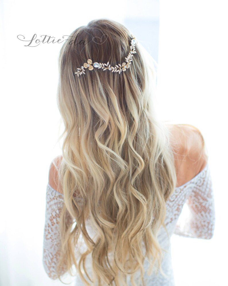 Ember Boho Wedding Metal Flower Crown Half Halo Hair Vine Vintage Style Grecian Gold Hair Wreath Headband