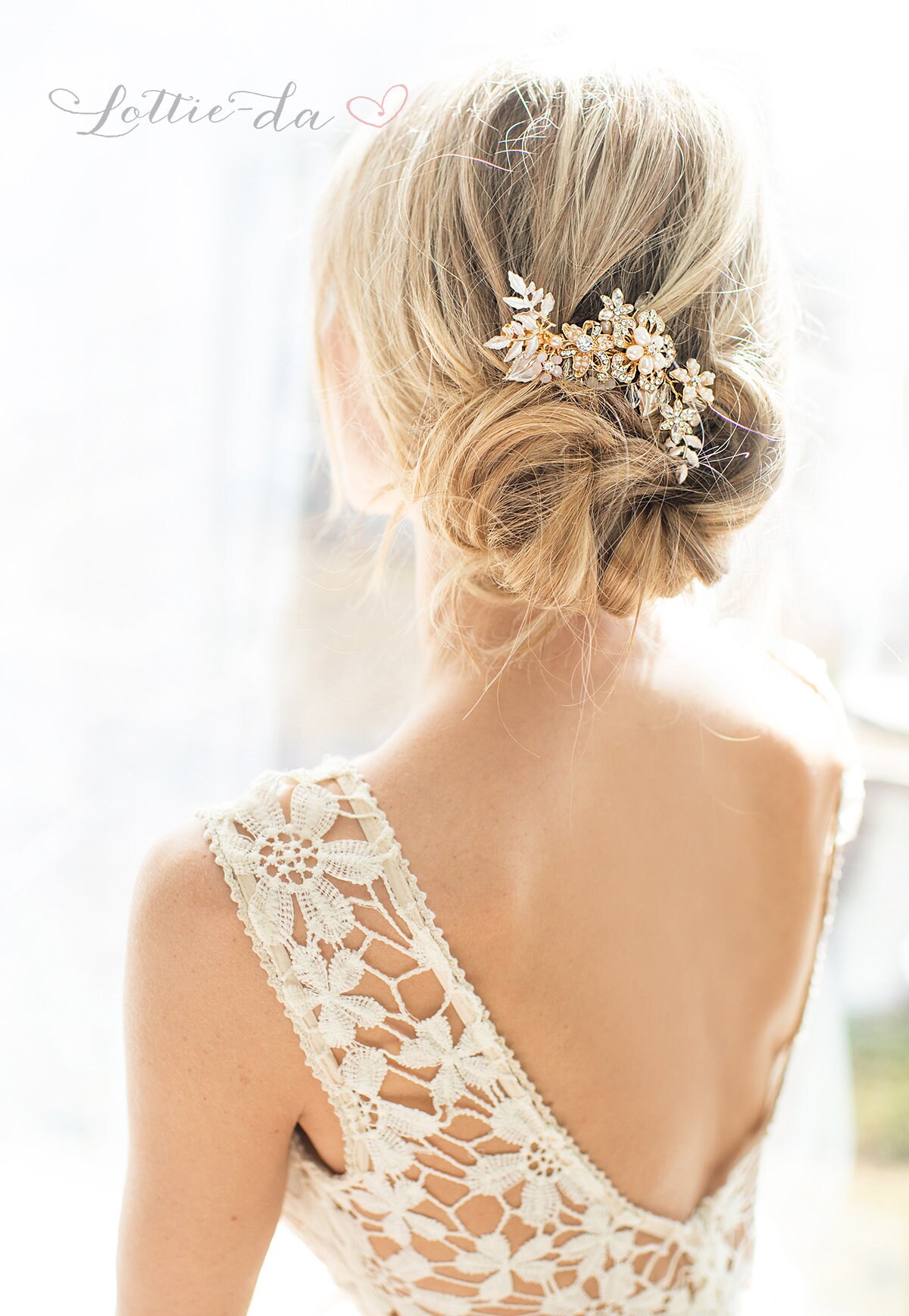 Pink Peach Gold Boho Flower Leaf Wedding Hair Comb Wedding Etsy
