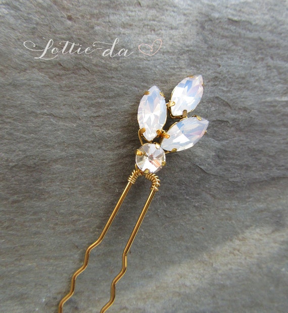 Opal, Champagne, Peach BridalHair Pin, Marquise Hair Pin, Wedding hair pin set, Boho hair accessory in Gold, Silver or Rose Gold - 'MIRIAM'