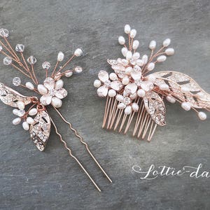 Boho Rose Gold Hair Comb Pin Set, Boho Wedding Flower Hair Vine, Rose Gold, Silver or Gold Wedding comb, Boho Leaves Headpiece -  'CALLIE'