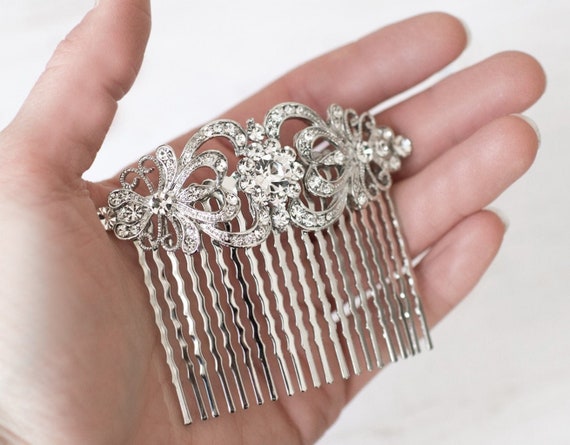 Silver Wedding Hair Comb. Vintage Style for Classic Bride  display picture 2