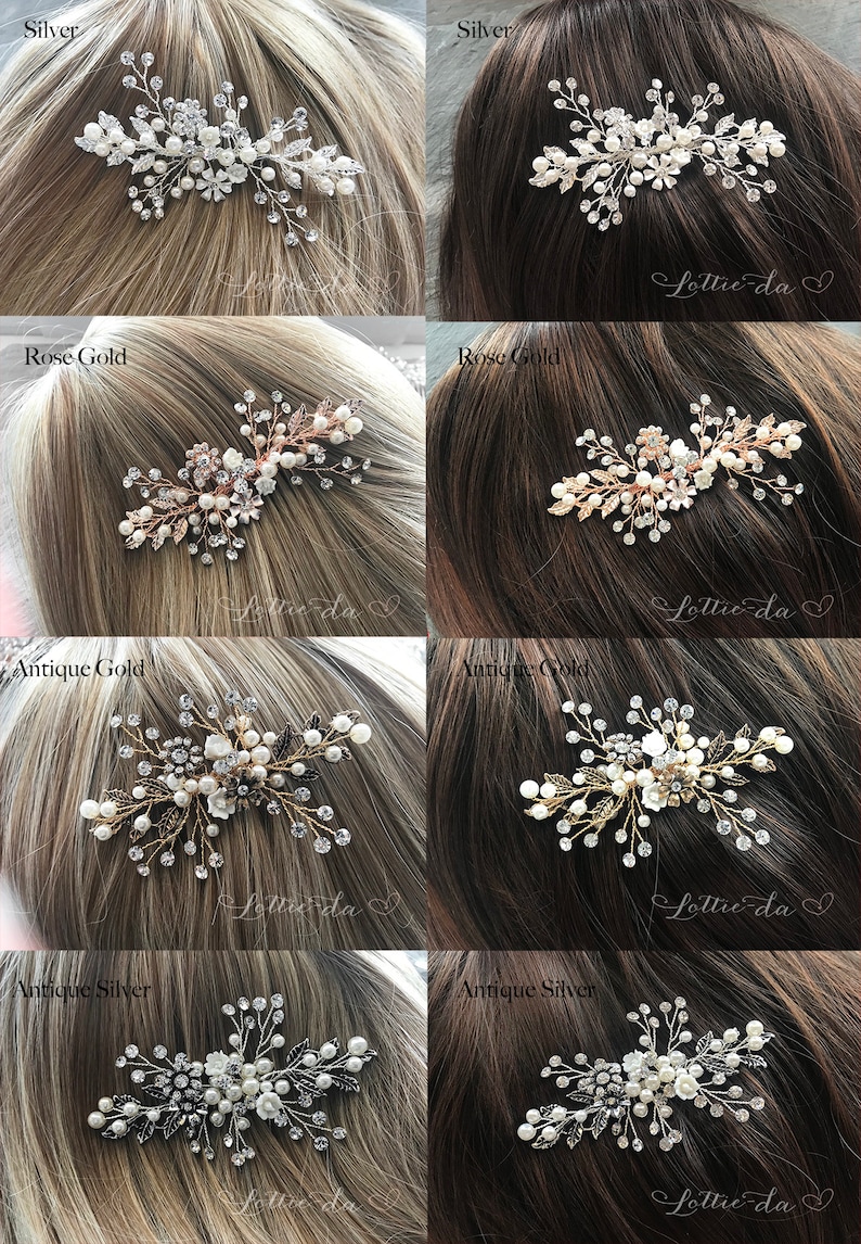 Wedding bridal or bridesmaids hair comb in silver, antique silver, gold, antique gold, rose gold. Veil hair comb, reception, bridal shower, bridesmaids gift or bridesmaid proposal box. Perfect for boho, vintage, classic, garden, country, beach bride.