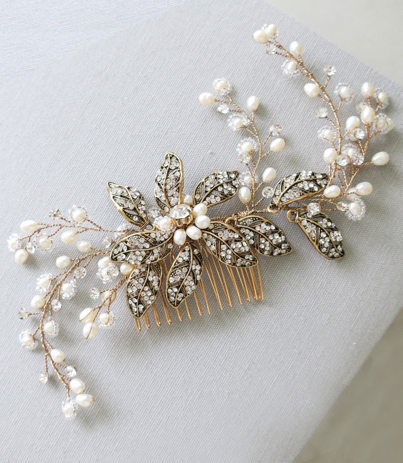 Boho Bridal Headpiece, Antique Vintage Wedding Hair Accessory, Boho Bridesmaid Hair Comb, Emmaline Antique Gold