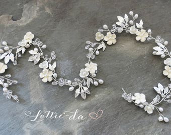 Wedding Flower Halo Wreath Crown, Gold Silver Rose Gold Bridal Hair Vine, Wedding Flower Hair Vine Wedding - 'BELLA'