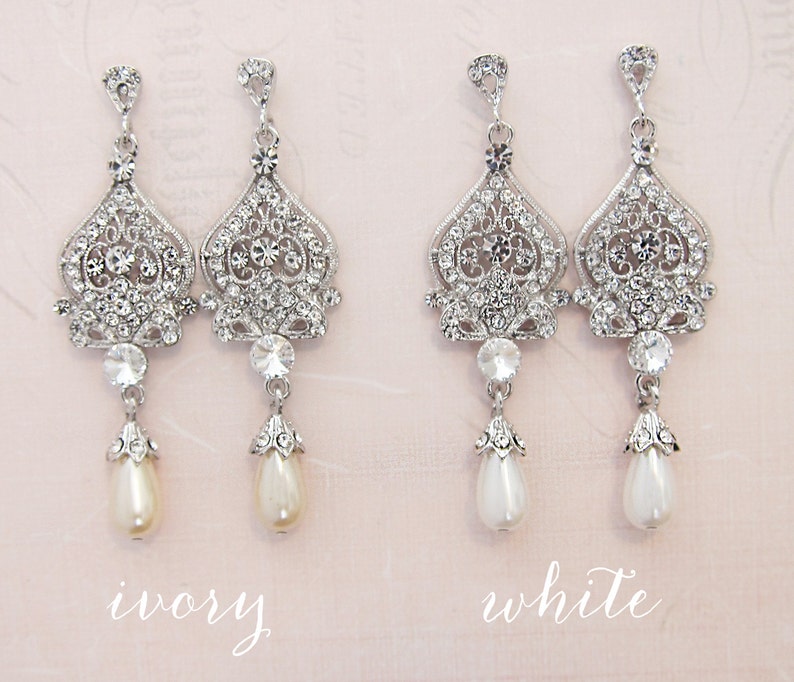 Wedding Chandelier Earrings, Bridal Earrings, Pearl Chandelier Earrings, Vintage Style Wedding Earrings 'ALISA' image 5