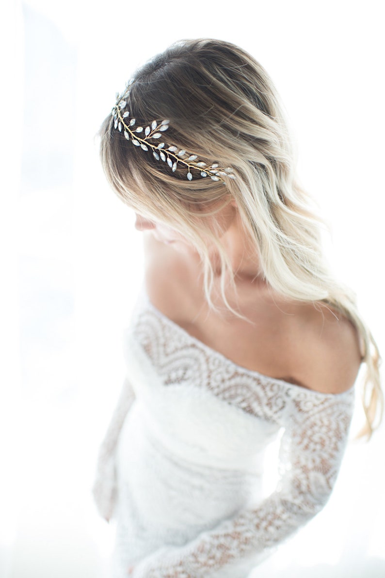Boho Opal Wedding Hair Accessory Hair Vine, Headband or Halo Wreath Vine in Gold, Silver or Rose Gold Zaria image 3