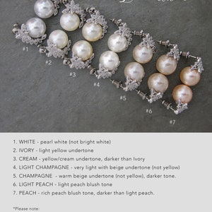 Pearl Wedding Earrings, Silver with White Pearl, Silver with Ivory Pearls, Silver with Cream Pearls, Silver with Champagne pearls, Silver with Peach pearls, Silver with Blush Pearls