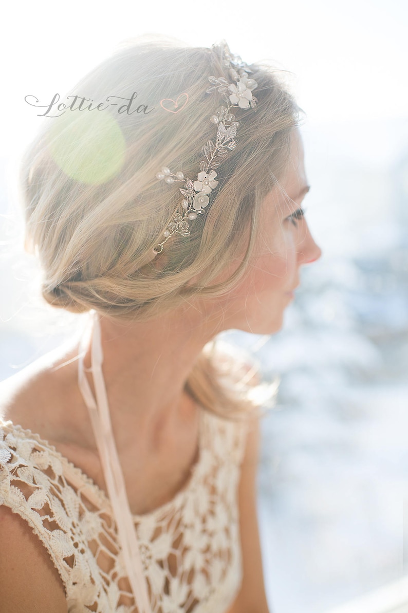 Boho Wedding Hair Halo Long Rose Gold Long Hair Vine Hair Etsy