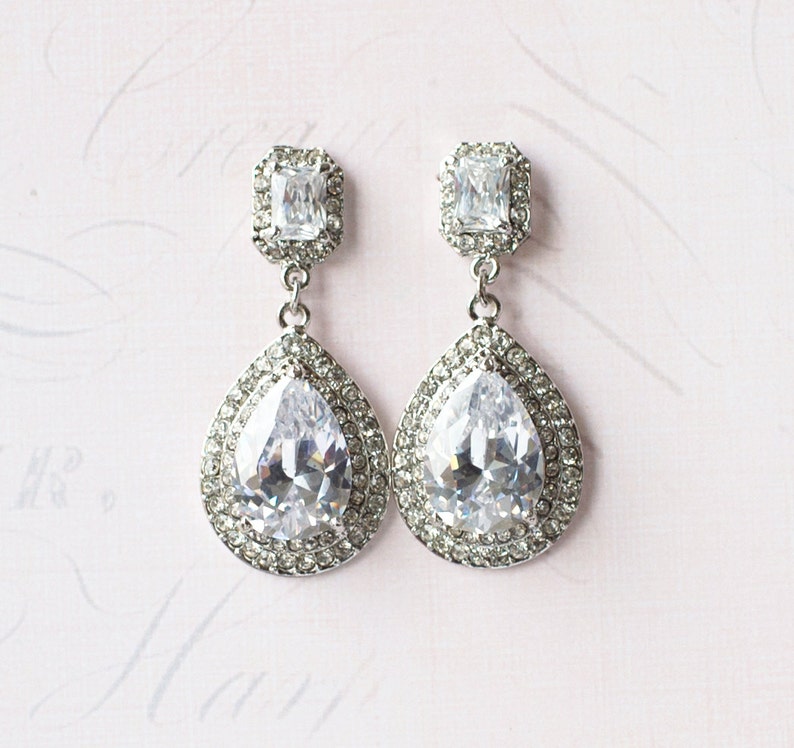 Vintage Style Wedding Earrings in Silver or Gold Crystal Tear Etsy