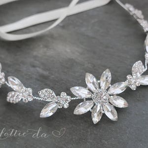 Boho, Vintage Style Bridal Hair Vine Accessory Halo Headband in silver with crystals, Azalea image 5