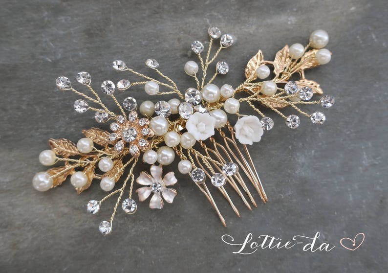 Gold And Pearl Wedding Hair Accessories 2026.Gold Wedding Hair Accessories Bridal Pearl Flower Hair Comb - Etsy