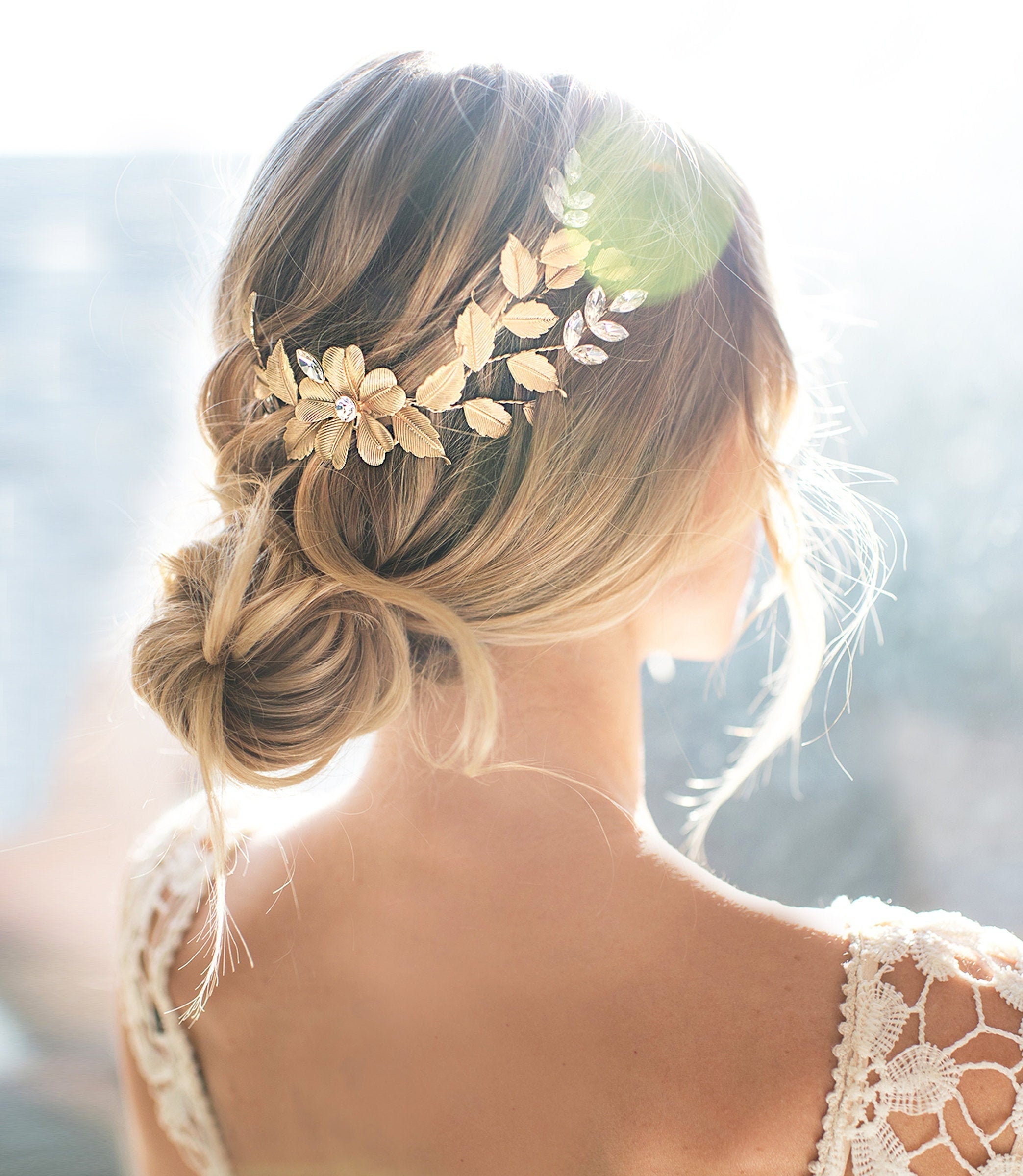 Wedding Hair Accessory Hair Comb, Vintage Boho Style Leaf Flower Wedding Hair Accessory - ''April'