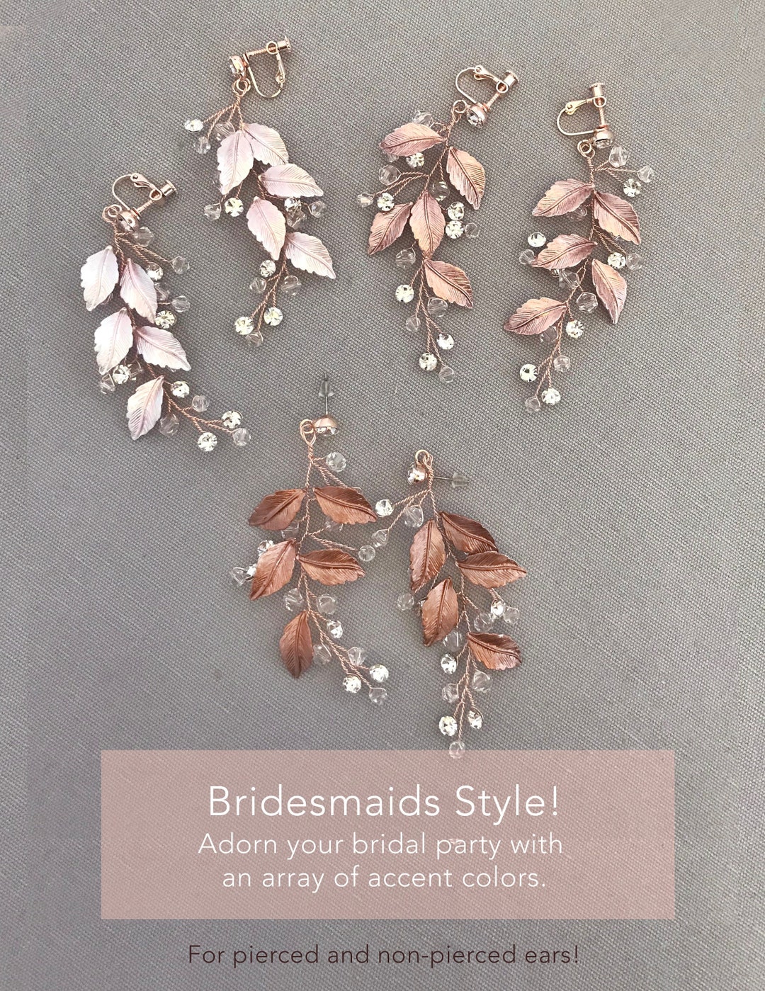 Boho Bridesmaids Bridal Earrings in Silver, Gold, Rose Gold, Champagne