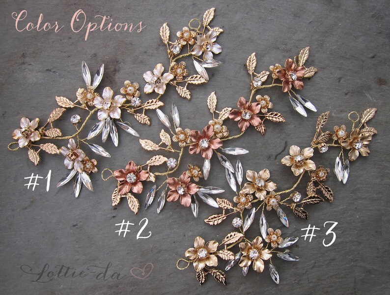Champagne Gold Flower Hair Wreath Copper Boho Wire Hair Vine Headpiece Silver /'FAWN/' Gold Bridal Headband Wedding Headband