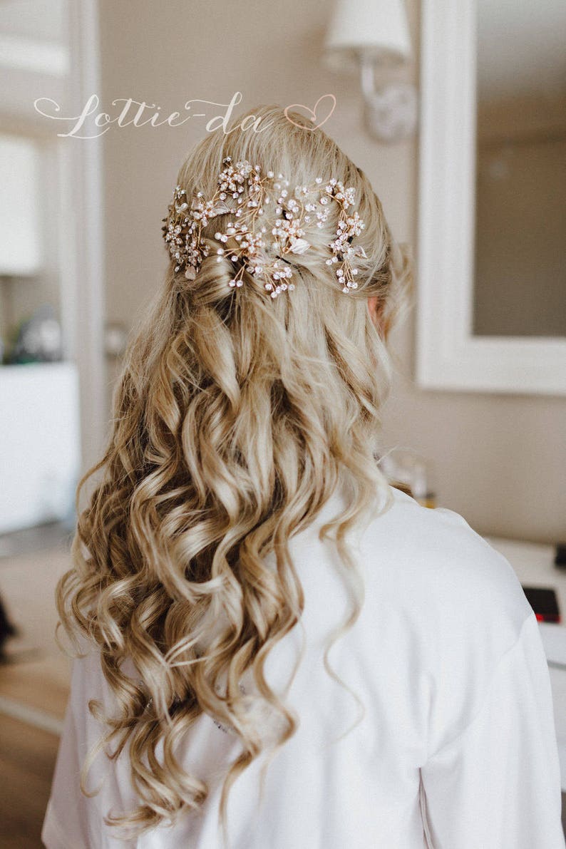 Bendable Long Hair Vine Flower Wedding Headpiece, Boho Bridal Hair Crown, Hair Wreath, Halo, Gold, Rose Gold, Silver 'VIOLETTA LONG' image 3