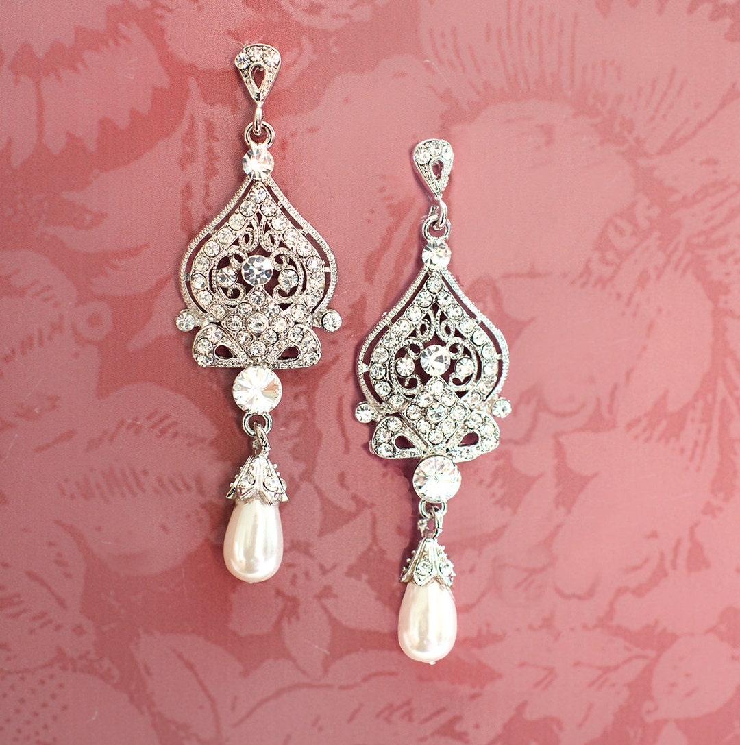 Wedding Chandelier Earrings, Bridal Earrings, Pearl Chandelier Earrings