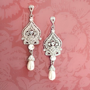 Wedding Chandelier Earrings, Bridal Earrings, Pearl Chandelier Earrings, Vintage Style Wedding Earrings  - &#39;ALISA&#39;