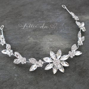 Boho, Vintage Style Bridal Hair Vine Accessory Halo Headband in silver with crystals, Azalea image 3