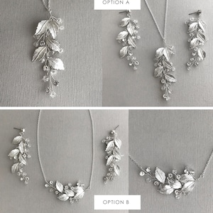 Wedding Accessories, Wedding Jewelry, Leaf Design for boho bride. Earring necklace set.