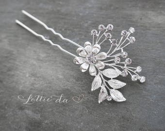 Silver Leaf Laurel Flower Hair Pin, Boho Bridal hair pin, Vintage hair pin, Boho Wedding Silver -  'Garden Collection - PRIMROSE'