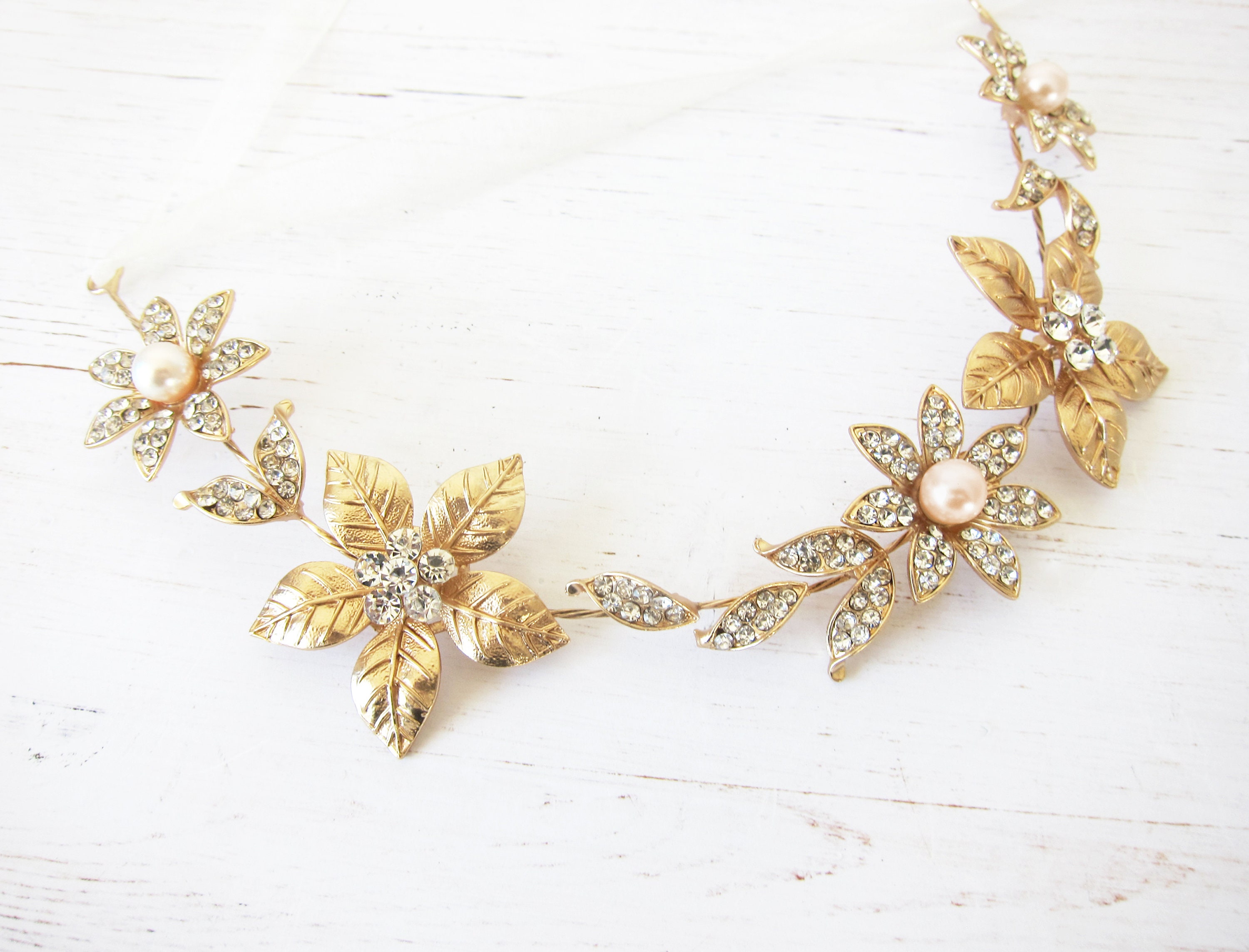 Gold Halo Hair Crown Grecian Gold Hair Wreath Boho Gold Etsy