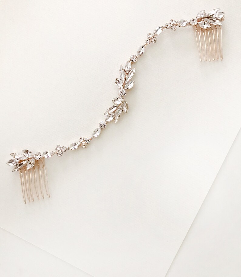 Boho Hair Vine Wedding Comb Accessory with clear marquise crystals in gold, silver or rose gold, "AVERY"