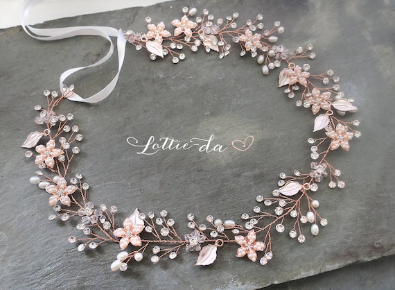 Rose Gold Boho Long Hair Vine Wedding Headpiece, Bridal Hair  display picture 3