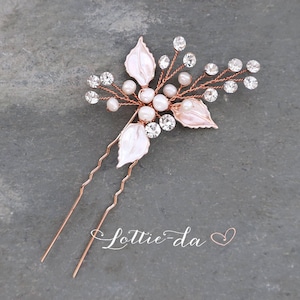 Bridal Hair Pin, Wedding Pearl Crystal Floral Hair Pin with leaves, Boho Hair Accessory in Gold, Silver or Rose Gold - 'POSY'