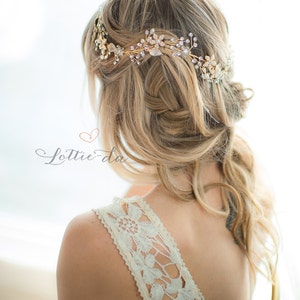 Long boho beach wedding beaded flower wire hair vine bridal accessory, Violetta Long image 2