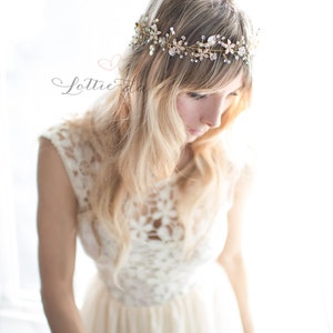 Bendable Long Hair Vine Flower Wedding Headpiece, Boho Bridal Hair Crown, Hair Wreath, Halo, Gold, Rose Gold, Silver 'VIOLETTA LONG' image 4