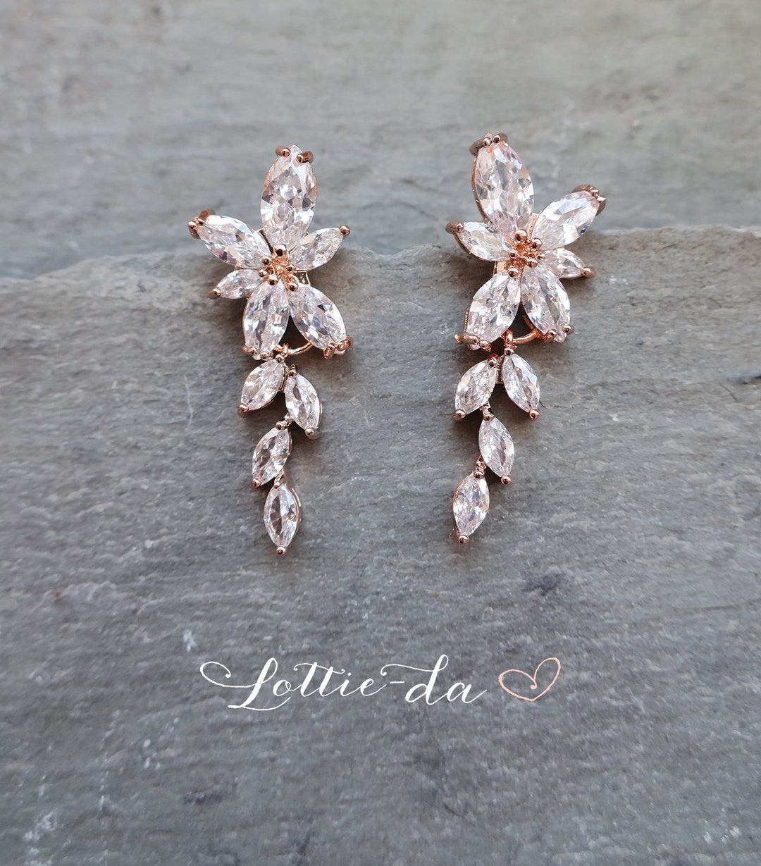 Bridal Bridesmaids Crystal Chandelier Earrings in Gold Rose - Etsy