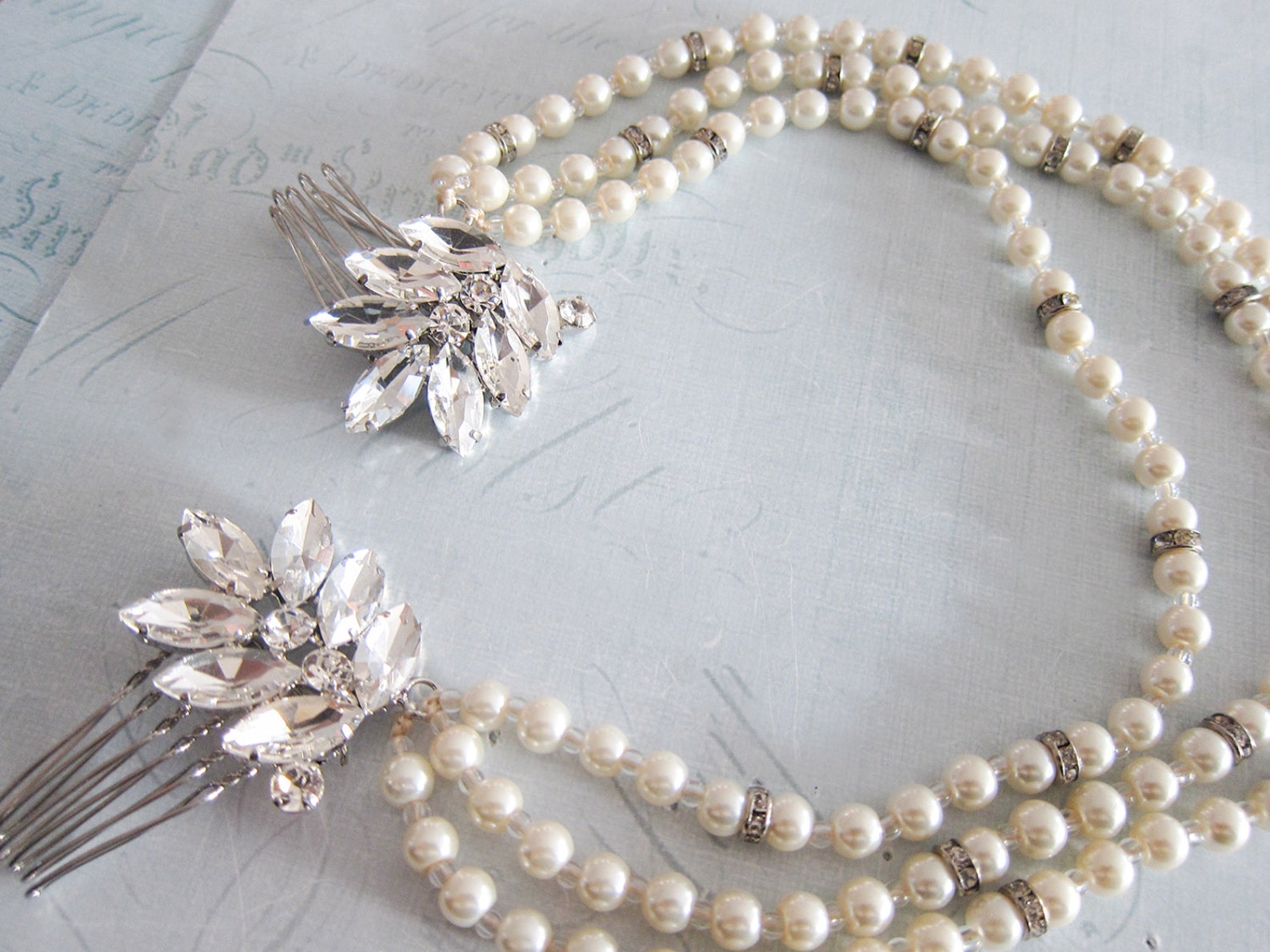 Pearl Bridal Hair Chain, Vintage Style Bridal Hair Wrap, Wedding Pearl