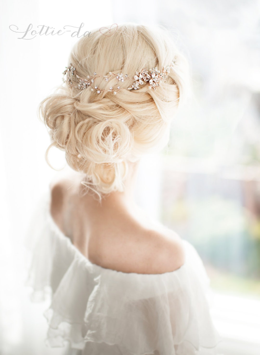 BNWT Gold Floral Wedding Hair Vine Halo (Etsy, LottieDa Designs) Gold Hair Vine, Boho Half Halo, Rose Gold, Gold, Silver Half  main image 4
