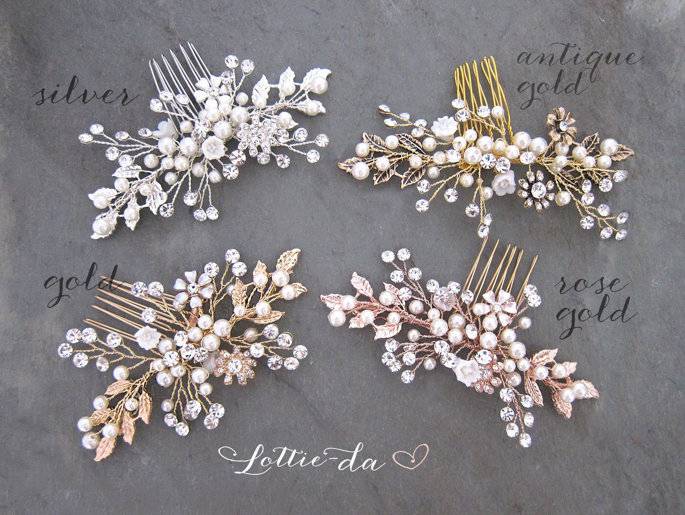 Gold Wedding Hair Accessories, Bridal Pearl Flower Hair Comb  display picture 2