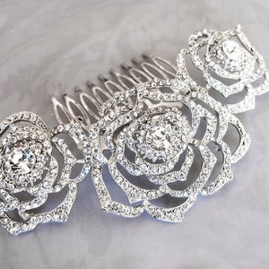 Vintage Crystal Rose Flower Wedding Haircomb, Summer Wedding Hair Accessory in Gold or Silver, Enchanted Garden Hair Comb - 'AUGUST'